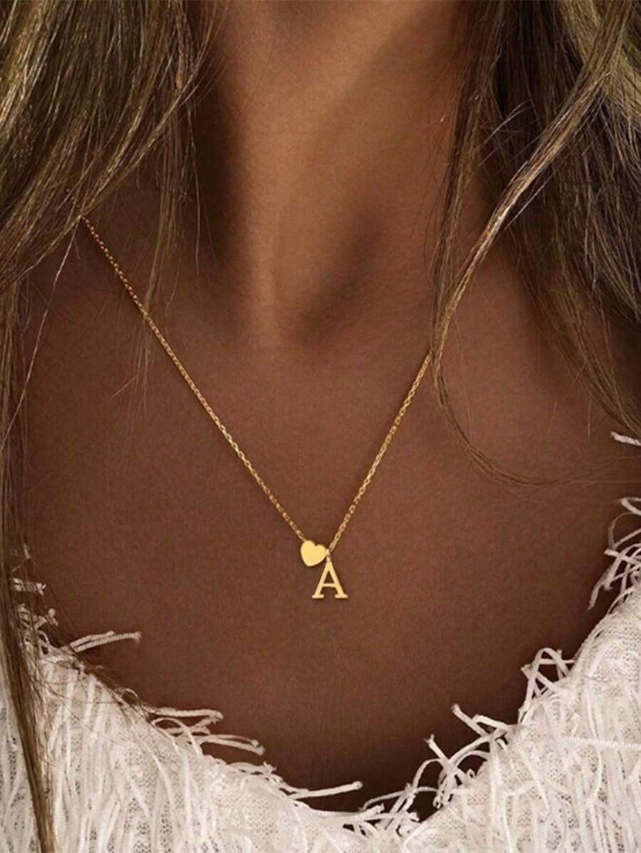 1 chiếc vòng cổ chữ trái tim thanh lịch bằng thép không gỉ mạ vàng 18K, vòng cổ 26 chữ cái tiếng Anh đơn giản, quà tặng cho mẹ thích hợp cho các buổi hẹn hò, tiệc tùng, tụ họp, quà tặng hoàn hảo cho các ngày lễ - Vàng - Xem 1