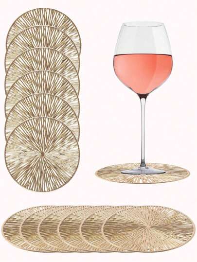 1/5/10pcs Gold Color Hollow Out Pvc Non-Slip Coaster, Heat Resistant, Easy To Clean And Wash, Suitable For Daily Tableware, Holidays, Parties, Bars Decoration