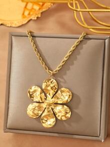 Aomogo 1 chiếc vòng cổ bằng thép không gỉ họa tiết hoa thanh lịch cổ điển Châu Âu & Mỹ INS, quà tặng trang sức hợp thời trang cho phụ nữ - vòng cổ - Xem 4