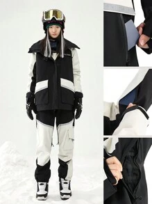 VECTOR MOTION Kontrast-Farbener Skijacke mit Kapuze, Unisex, Gefüttert, Winddicht, Wasserdicht, wärmeisolierend, Abriebfest, atmungsaktiv, elastisch, leichter Fleece, geeignet für Einzel-/Doppel-Ski