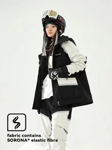 VECTOR MOTION Kontrast-Farbener Skijacke mit Kapuze, Unisex, Gefüttert, Winddicht, Wasserdicht, wärmeisolierend, Abriebfest, atmungsaktiv, elastisch, leichter Fleece, geeignet für Einzel-/Doppel-Ski