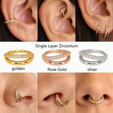 1 件/高端 316L 不锈钢配锆石 16G 鼻环、双膜片环、膜片环、唇环、膜片耳钉、海螺耳环、膜片软骨耳环、膜片环 - 雙層鑲鑽鼻環 - 查看 3