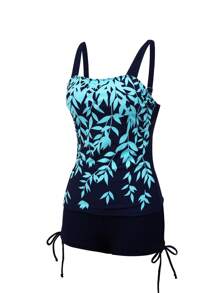 Tankini Swimsuits For Women Two Piece Swimwear Top Shorts Tummy Control Bathing Suits Plus Size S-3XL - Màu xanh da trời - Xem 2