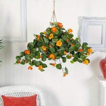 22" Nasturtium Artificial Faux Plant In Hanging Basket Home Decor. Retail $84