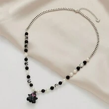 1 件节日幽灵风格天然玛瑙独特设计镀白金，黑色幽灵，环氧树脂装饰铜材料，不褪色油滴手工工艺珠宝项链适合女性生日、节日、派对、宴会和日常佩戴。它也可以作为礼物送给爱人或好朋友 - 小幽靈 - 查看 1