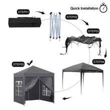 CLIPOP Pabellón emergente de 3 x 3 m, pabellón plegable para exteriores con 4 paredes laterales y bolsa de transporte, pabellón de jardín con protección UV para bodas, exteriores, camping, playa