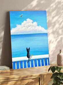1 套海滨猫 DIY 数字油画套装，适用于卧室墙壁装饰的艺术绘画套装，简单有趣的绘画方法，无需绘画基础，实现您的艺术家梦想，沉浸在色彩缤纷的世界中，每一笔都是自我表达，为生活增添浪漫，送给朋友的最佳礼物，40*50 厘米 - 淺藍色 - 查看 3
