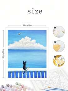 1 套海滨猫 DIY 数字油画套装，适用于卧室墙壁装饰的艺术绘画套装，简单有趣的绘画方法，无需绘画基础，实现您的艺术家梦想，沉浸在色彩缤纷的世界中，每一笔都是自我表达，为生活增添浪漫，送给朋友的最佳礼物，40*50 厘米 - 淺藍色 - 查看 2