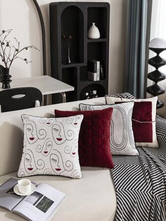 装饰枕套套装，1 件/2 件/4 件，多色，刺绣，拼布，绗缝，绳边饰面，雪尼尔提花面料，适用于卧室、客厅、沙发，所有季节，30*50 厘米，45*45 厘米