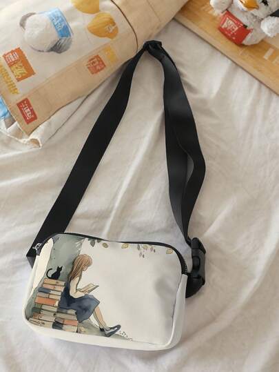 人像图案时尚斜挎包男女通用运动腰包，适合旅行、徒步和瑜伽，可调节轻便胸包