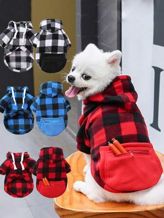 1 pieza Sudadera con capucha para mascotas con bolsillo con cremallera, adecuada para gatos y perros en todas las estaciones