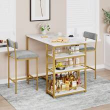 Mesa de bar con juego de taburetes de bar, mesa de bar con 2 taburetes de bar y 3 estantes laterales de 3 piezas. Juego de mesa de comedor, mesa de cocina, grupo de asientos industrial para comedor, cocina, sala de estar