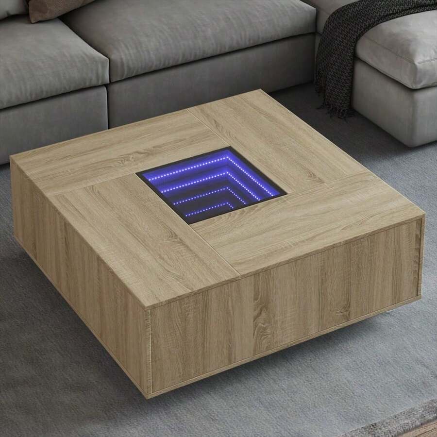 VidaXL Coffee Table With Infinity LED Sonoma Oak 100x100x40 Cm
