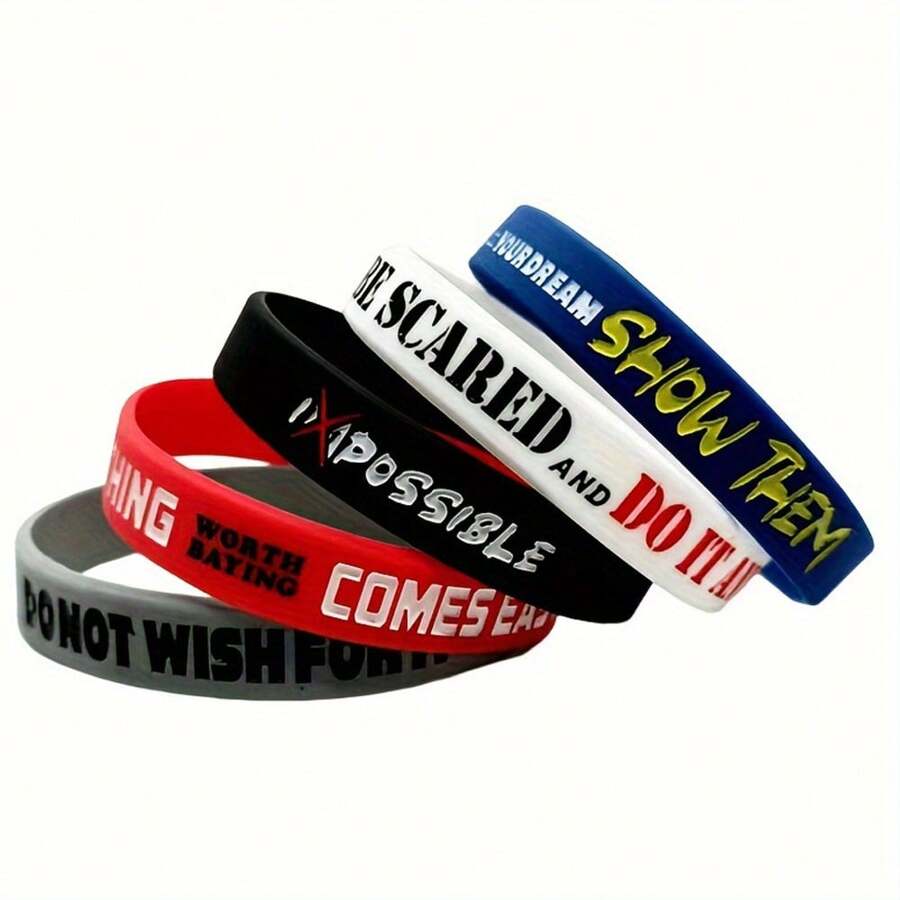 5pcs/Set Embossed Motivational Quotes Rubber Wristbands - Multicolor - View 1