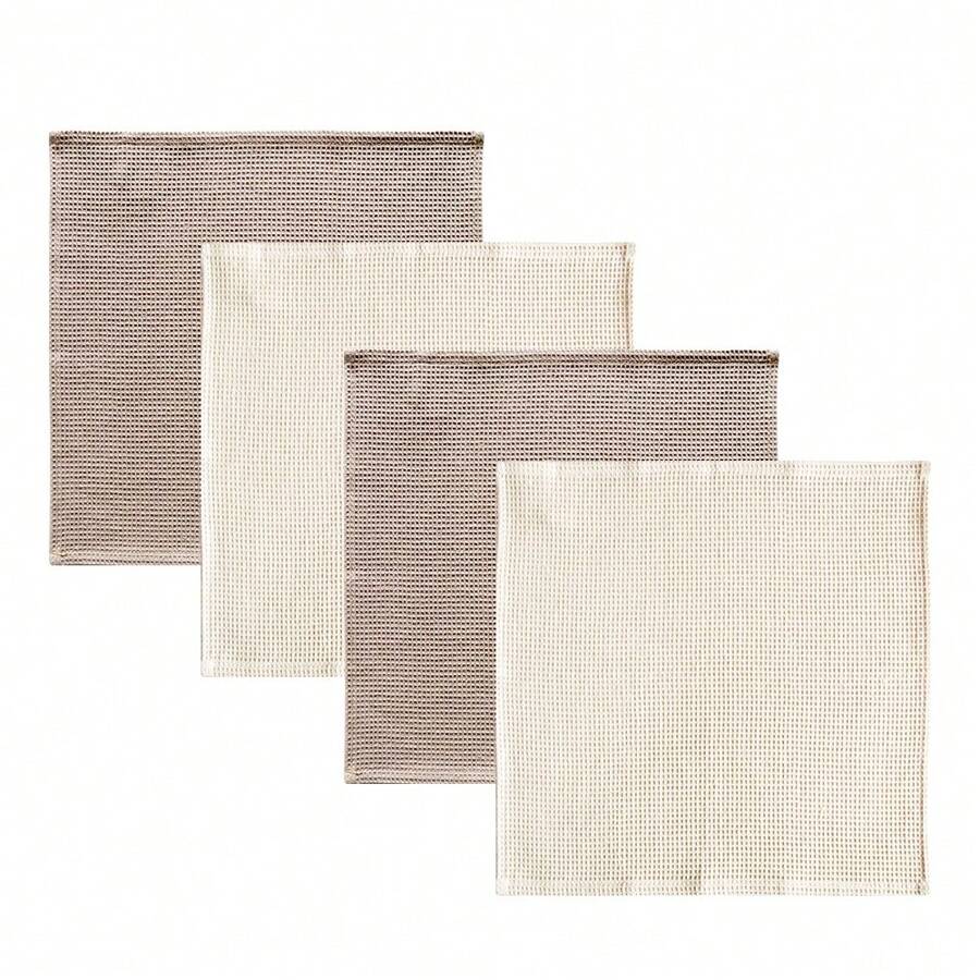 4pcs Set Mixed Color Solid Waffle Texture Dish Cloths/Cleaning Rags/Kitchen Towels, Fluffy Soft Absorbent Cleaning Cloths, Suitable For Washing Dishes, Household Cleaning, Housewarming Gifts