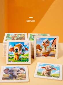 (Partially Random Background Pattern) 1pc Children's Educational Puzzle Toy, Cartoon Animal Intelligence Development Wooden Jigsaw Puzzle, Simple Easy To Use, Kids Gift,Jigsaw Puzzle>Wood,Sliding Puzzle,3d Wooden Puzzle