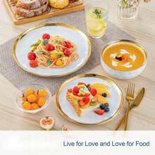 12-Piece Dinnerware, White With Golden Border, Poreclain Tableware, Dinner Plate, Dessert Plate And Bowl, Sevice For 4 - White With Golden Border - View 3