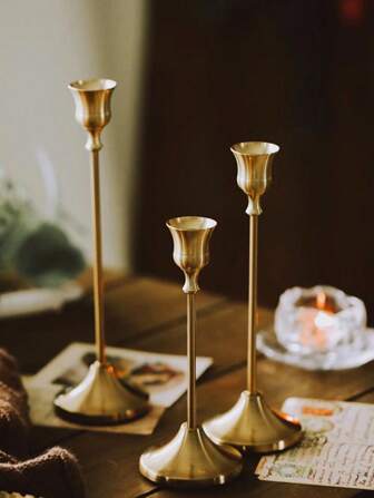 3st/set Iron Taper Ljushållare, Dekorativt Ljusstake - Ljusstake För Bröllop, Middag, Fest - Antik Mässing, Öppen spis Inredning Kandelaber Bordsdekor Stolpe Ljushållare För Bröllop, Heminredning, Holiday Party Dekor, Festival Dekor Hem