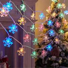 1 pezzo Luce a stringa a LED a forma di fiocco di neve per Natale, luce notturna per cameretta bambini, decorazione per feste, ornamenti natalizi, accessori per vacanze, forniture per feste di compleanno, decorazione per la casa, decorazione per scene, alimentata a batteria (non inclusa) - Multicolore - Visualizzare 3