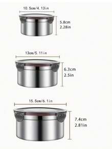 3PCS/1PC 不锈钢食品储存容器，防漏密封盖，适用于厨房不锈钢碗、饭盒，可放入冰箱和微波炉，可重复使用的沙拉和餐食容器 - 彩色 - 查看 3