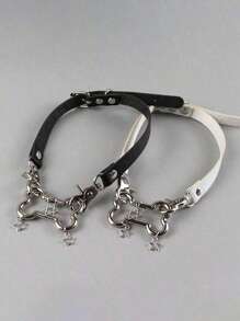 1 件时尚锌合金星骨形黑白 PU 皮革颈链适合女士甜美个性化派对珠宝 Y2k 风格 - 彩色 - 查看 4