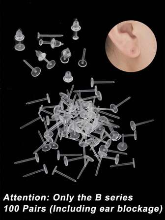 beadia 50/100 pares de pendientes transparentes de plástico claro, pendientes de silicona transparentes, pendientes de botón y pendientes de alfileres en blanco