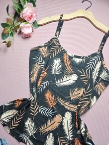 FASHION Women's Tank Top Plus Size Straps G1 Stretches Well NEW Prints - 羽毛 黑 - 查看 1