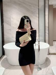 1 chiếc túi cầm tay dạ hội có nắp kim loại sáng bóng kèm phụ kiện trang trí, túi cô dâu cưới lãng mạn, túi xách dự tiệc vũ hội kèm dây xích - Vàng - Xem 11