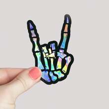 1/2/3pcs Rock Skeleton Sticker, Skeleton Sticker, Rock And Roll Sticker, Skeleton Hand Sticker, Laptop Sticker, Water Bottle Sticker, Halloween Stickers,Self-Adhesive, Single Use, Fade-Resistant, Perfect For Laptops, Water Bottles,School Supplies,Back To School - Multicolor - View 1