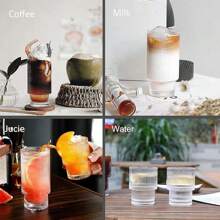 1 pieza Taza de vidrio rayado y empilada con junta de bambú para café, bebida, jugo o bebida