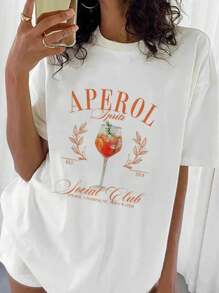 Aperol Drink Summer Print T-Shirt 100% Cotton T-Shirt - trắng - Xem 2