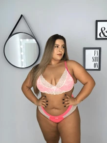 Plus Size Lingerie Set In Neon Colors With Underwire Quality Lace Bra And Panties - White - View 1