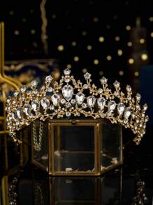 1 pieza Corona dorada de tiaras para mujeres, diadema de cristal con corona de princesa de strass, accesorios para el cabello, joyería, novia, boda, cumpleaños, fiesta, baile de graduación, Navidad, Ramadán