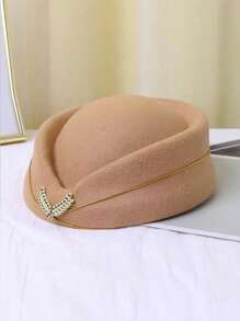 1pc Women Solid Color Flight Attendant Hat, Elegant Vintage Casual Streetwear Stylish Wide Brimmed Bowler Hat, Suitable For Work, Halloween, Christmas Party, Unisex Winter Warm Windproof Hat