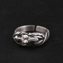 1pc Vintage Style Men's Ring With Nude Woman Design - Zinc Alloy, Antique Silver Plated