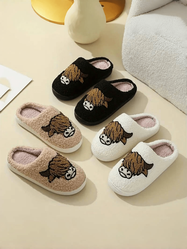 Cute Cartoon Cow Pattern Slippers, Casual Slippers On Plush Lining, Comfortable Indoor Home Slippers