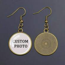 2pcs Customized Photo Pendant Earrings - Personalized Image Glass Dome Pendant Earrings, Hip Hop/Party Style Zinc Alloy - Non-Plated Earring Hooks, Suitable For Daily Wear And Gift-Giving, Unisex Customized Jewelry Present - Multicolor - View 7