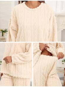 Pajamas For Women Sets Soft Comfy Fluffy Pajama Fleece Pullover Ribbed Pjs Warm Plush Lounge Sleepwear 2 Piece - Màu da - Xem 5