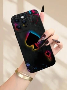 1 Peça Conjunto Criativo de Cartões de Jogar com Gráfico de Pôquer, Estampa de Padrão 2D, Estilo Fashionista e Único, Estética Adequada como Presente para Amigos, Família, Casais, Aniversário, Natal, Ano Novo, Compatível com iPhone 16/15/14/13/12/11/Pro/ProMax/X/XR/XS/XSMAX/7/8/PLUS e Modelos de Smartphone - Preto - Visão 4