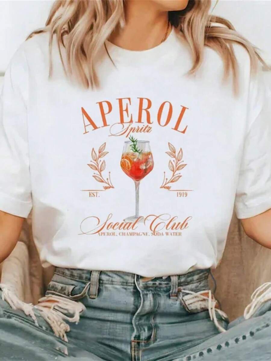 Aperol Drink Summer Print T-Shirt 100% Cotton T-Shirt - trắng - Xem 1