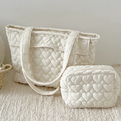 1 件大号多功能时尚心形妈咪单肩包、旅行背包、带隔层的尿布包、孕妇和婴儿礼品袋、大容量