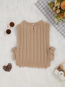 婴儿 3D 蝴蝶结针织背心连体衣，春夏季休闲装 - 卡其色 - 查看 2