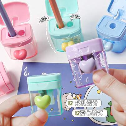 1pc Macaron Color Pencil Sharpener, Transparent Double Hole Pencil Sharpener, Pencil Sharpener With Lid,Suitable For School, Must-Have For Back-To-School Season, Student Gifts Back To School