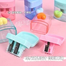 1 szt. Temperówka do kredek Macaron Color, przezroczysta temperówka z podwójnym otworem, temperówka z pokrywką, odpowiednia do szkoły, niezbędna na sezon powrotu do szkoły, prezenty dla uczniów