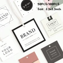 50/100 2.3-Inch Custom Square Hang Tags Jute Twine Printable DIY Paper Labels For Wedding Party Packaging, Thank You Tags - Pattern - View 2