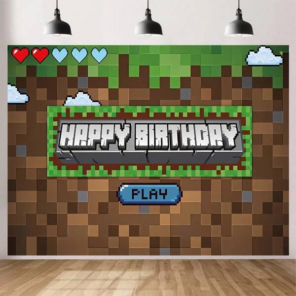 1 pezzo Sfondo per festa a tema pixel - Poliestere versatile a tema videogiochi, adatto per fotobooth e decorazione della stanza