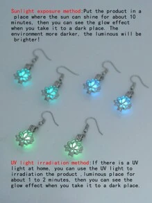 1 对时尚创意优雅镂空莲花蓝绿色/天蓝色/黄绿色夜光吊坠耳环女士款（本产品需光照一定时间才能在黑暗中发光） - 銀色 - 查看 6