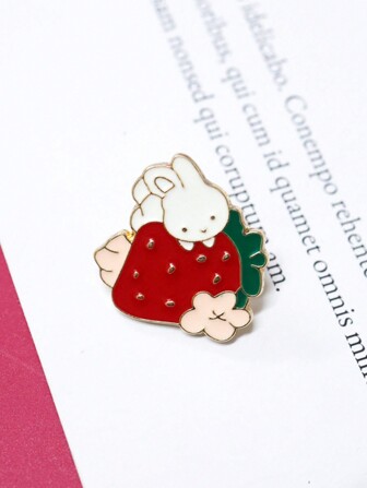 1 件时尚可爱锌合金油滴草莓兔子胸针配饰