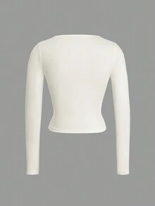 Vaiaye 女士夏季针织方领镂空性感收腰圣诞修身白色上衣 - 白色 - 查看 4