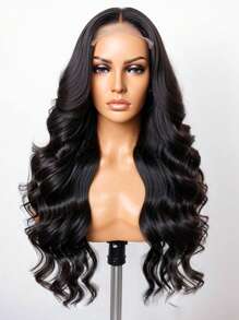 波浪前蕾丝假发 4X4 蕾丝闭合假发 女士真发 150% 密度巴西原生发 预拔假发 带婴儿头发 - Natural Black - 查看 2